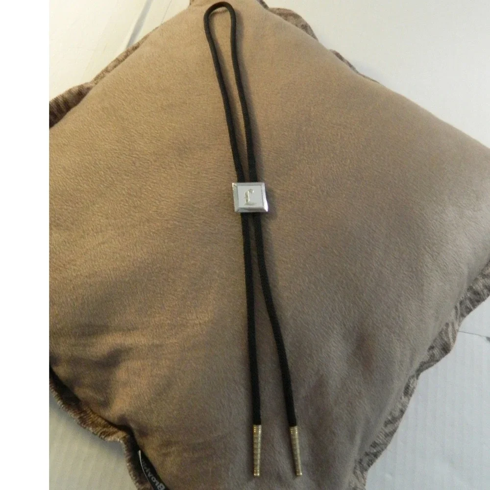 Unbranded Bolo Tie Mens Black Silver Gold Initial L Old English Western Slide